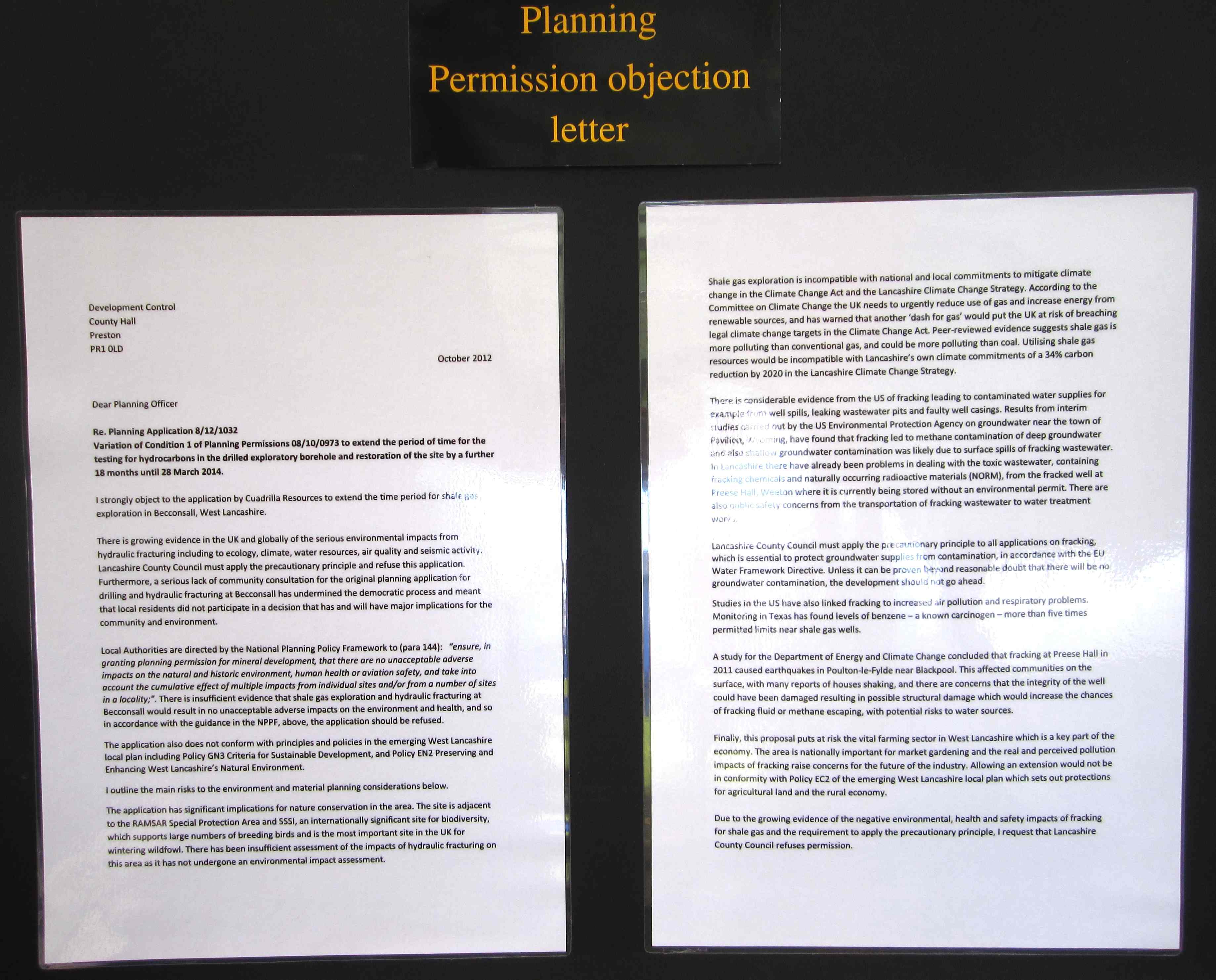Planning Permission objection letter