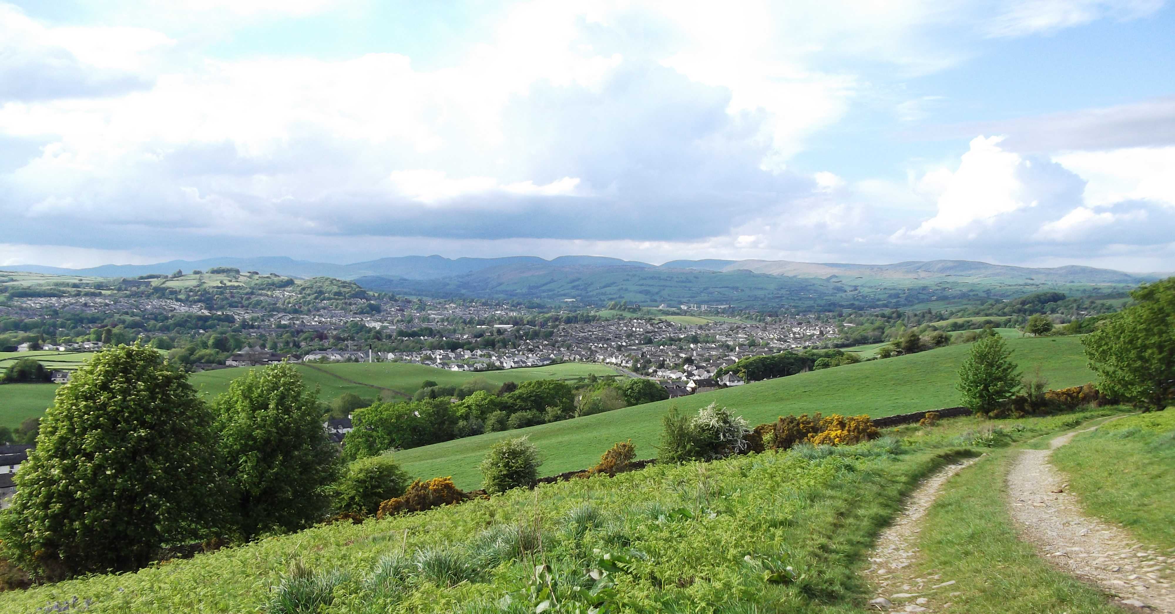 Kendal & Lake District hills from The Helm